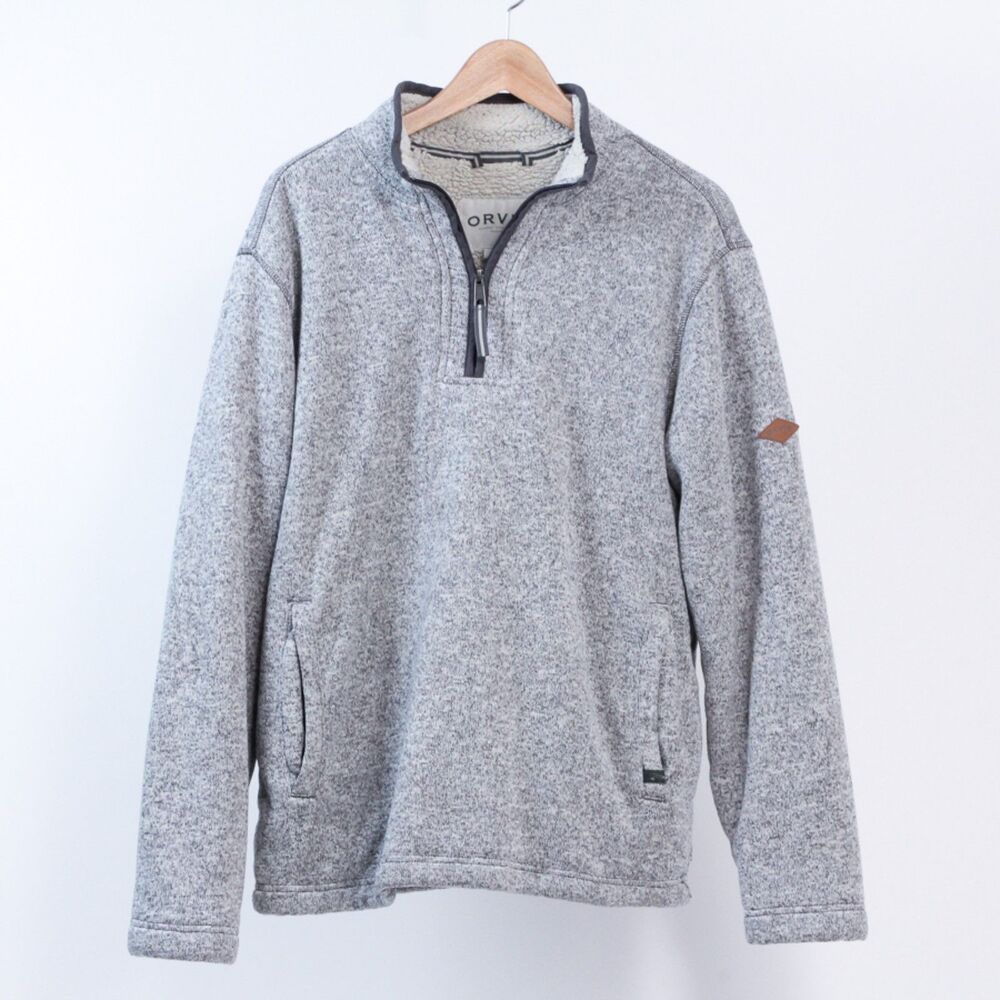 Orvis Sherpa Lined Mens Light Gray Classic Collection 1/4 Zip Pullover, Medium